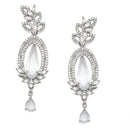 Rhodium-Plated Grey & White American Diamond studded Handcrafted Teardrop Shaped Drop Earrings