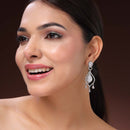 Rhodium Plated Silver Toned Teardrop Shaped White American Diamond Studded Earrings
