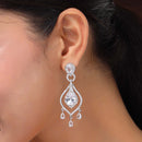 Rhodium Plated Silver Toned Teardrop Shaped White American Diamond Studded Earrings
