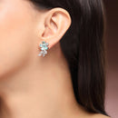 Rhodium Plated Silver Toned Floral Shaped Sea Green & White American Diamond Studded Stud Earrings