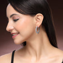 Rhodium Plated Silver Toned White American Diamond Embellished Hoop Earrings