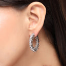 Rhodium Plated Silver Toned White American Diamond Embellished Hoop Earrings