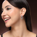 Rhodium Plated Silver Toned Hearty Floral Shaped White American Diamond Studded Drop Earrings