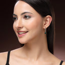 Rhodium Plated Silver Toned Teardrop Shaped Green American Diamond Studded Hoop Earrings