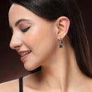 Rhodium Plated Silver Toned Oval Shaped Green American Diamond Studded Hoop Earrings