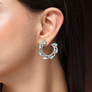 Rhodium Plated Silver Toned Sea Green & White American Diamond Embellished Earrings
