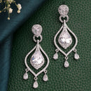 Rhodium Plated Silver Toned Teardrop Shaped White American Diamond Studded Earrings