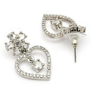 Rhodium Plated Silver Toned Hearty Floral Shaped White American Diamond Studded Drop Earrings