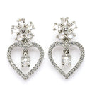 Rhodium Plated Silver Toned Hearty Floral Shaped White American Diamond Studded Drop Earrings