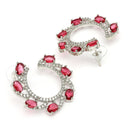Rhodium Plated Silver Toned Red & White American Diamond Embellished Earrings