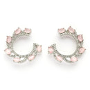 Rhodium Plated Silver Toned Pink & White American Diamond Embellished Earrings
