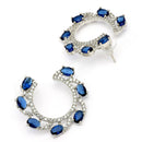 Rhodium Plated Silver Toned Navy Blue & White American Diamond Embellished Earrings