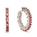 Rhodium Plated Silver Toned Red American Diamond Embellished Hoop Earrings