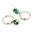 Rhodium Plated Silver Toned Oval Shaped Green American Diamond Studded Hoop Earrings