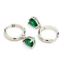 Rhodium Plated Silver Toned Teardrop Shaped Green American Diamond Studded Hoop Earrings