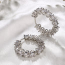 Rhodium Plated Silver Toned White American Diamond Embellished Hoop Earrings