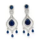 Rhodium Plated Silver Toned Teardrop Shaped Blue & White American Diamond Studded Earrings
