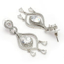 Rhodium Plated Silver Toned Teardrop Shaped White American Diamond Studded Earrings