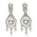 Rhodium Plated Silver Toned Teardrop Shaped White American Diamond Studded Earrings