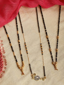 Set Of 3 Gold-Plated AD-Studded Black Beaded Mangalsutra
