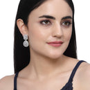 Rhodium-Plated Grey & White American Diamond studded Square & Teardrop Shaped Drop Earrings