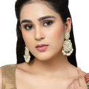 Gold-Plated Lime Green Beads White Pearls & Kundan studded Handcrafted Peacock Shaped Drop Earrings