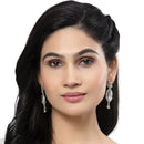 Rhodium-Plated Grey & White American Diamond studded Handcrafted Teardrop Shaped Drop Earrings
