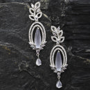 Rhodium-Plated Grey & White American Diamond studded Handcrafted Teardrop Shaped Drop Earrings