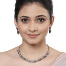 Rose Gold-Plated Floral and Pear Design Rose Black and White American Diamond Studded Jewellery Set