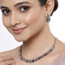 Rose Gold-Plated Floral and Pear Design Rose Black and White American Diamond Studded Jewellery Set