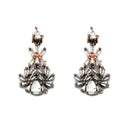 Rose Gold-Plated Floral and Pear Design Rose Black and White American Diamond Studded Jewellery Set