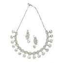 Rhodium-Plated with Silver-Toned Leaf Design White American Diamond Studded Jewellery Set