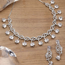 Rhodium-Plated with Silver-Toned Leaf Design White American Diamond Studded Jewellery Set