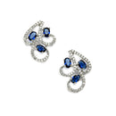 Rhodium-Plated with Silver-Toned Navy Blue and White Cubic Zirconia & American Diamond studded Necklace and Drop Earrings Jewellery Set