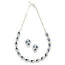 Rhodium-Plated with Silver-Toned Navy Blue and White Cubic Zirconia & American Diamond studded Necklace and Drop Earrings Jewellery Set