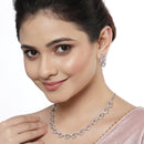 Rhodium-Plated with Silver-Toned Pink and White Cubic Zirconia & American Diamond studded Necklace and Drop Earrings Jewellery Set