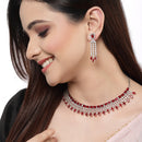 Rhodium-Plated with Silver-Toned Red American Diamond Studded Jewellery Set
