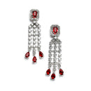 Rhodium-Plated with Silver-Toned Red American Diamond Studded Jewellery Set