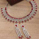 Rhodium-Plated with Silver-Toned Red American Diamond Studded Jewellery Set