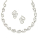 Rhodium-Plated with Silver-Toned White Cubic Zirconia & American Diamond studded Necklace and Drop Earrings Jewellery Set