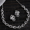 Rhodium-Plated with Silver-Toned White Cubic Zirconia & American Diamond studded Necklace and Drop Earrings Jewellery Set