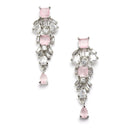 Rhodium-Plated with Silver-Toned Leaf Design Pink and White American Diamond Studded Jewellery Set