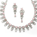 Rhodium-Plated with Silver-Toned Leaf Design Pink and White American Diamond Studded Jewellery Set