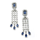 Rhodium-Plated with Silver-Toned Navy Blue American Diamond Studded Jewellery Set