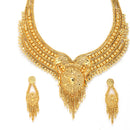 Gold-Plated Handcrafted Intricate Textured Necklace and Earrings Jewellery Set