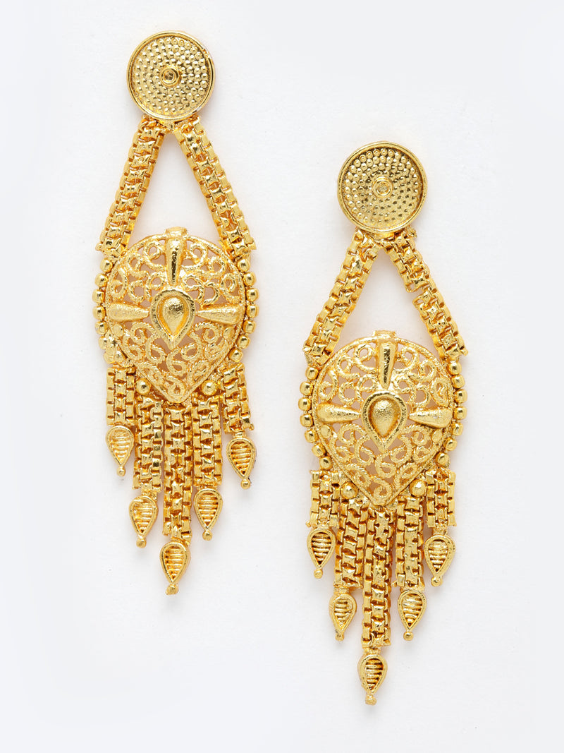 Gold-Plated Handcrafted Intricate Textured Necklace and Earrings Jewellery Set