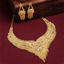 Gold-Plated Handcrafted Intricate Textured Necklace and Earrings Jewellery Set