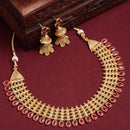Gold-Plated Red Artificial Stones Studded and Beads Beaded Jewellery Set
