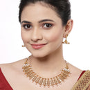 Gold-Plated White Pearls Studded and Beaded Jewellery Set