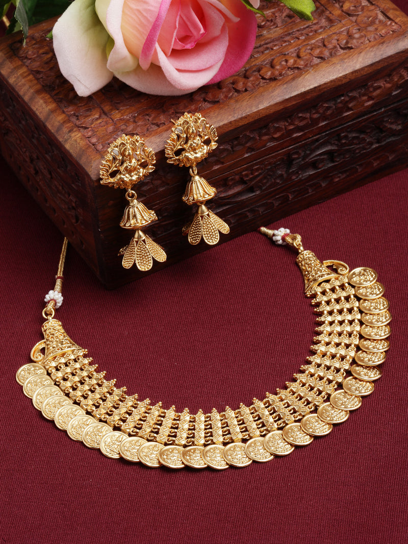 Gold-Plated Lakshmi Coin Necklace Jewellery Set